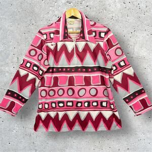 Vintage 60s 70s Sears Perma Prest Mod Psychedelic Tunic Top Womens M Zip